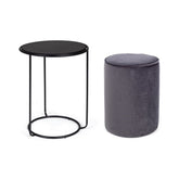 Set cu masuta de cafea si pouf, negru, din otel, MDF, poliester si spuma de poliuretan, Ø 32/40 cm, Annika Bizzotto